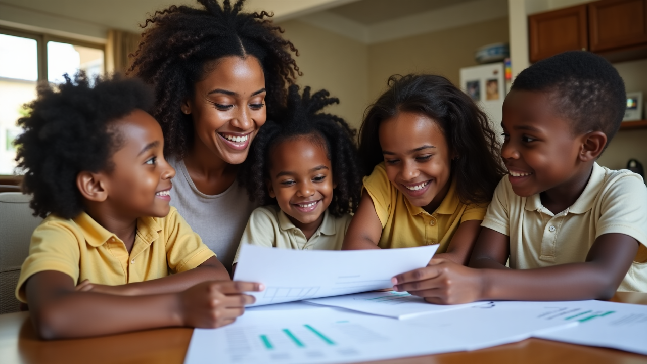 Family reviewing finances together
